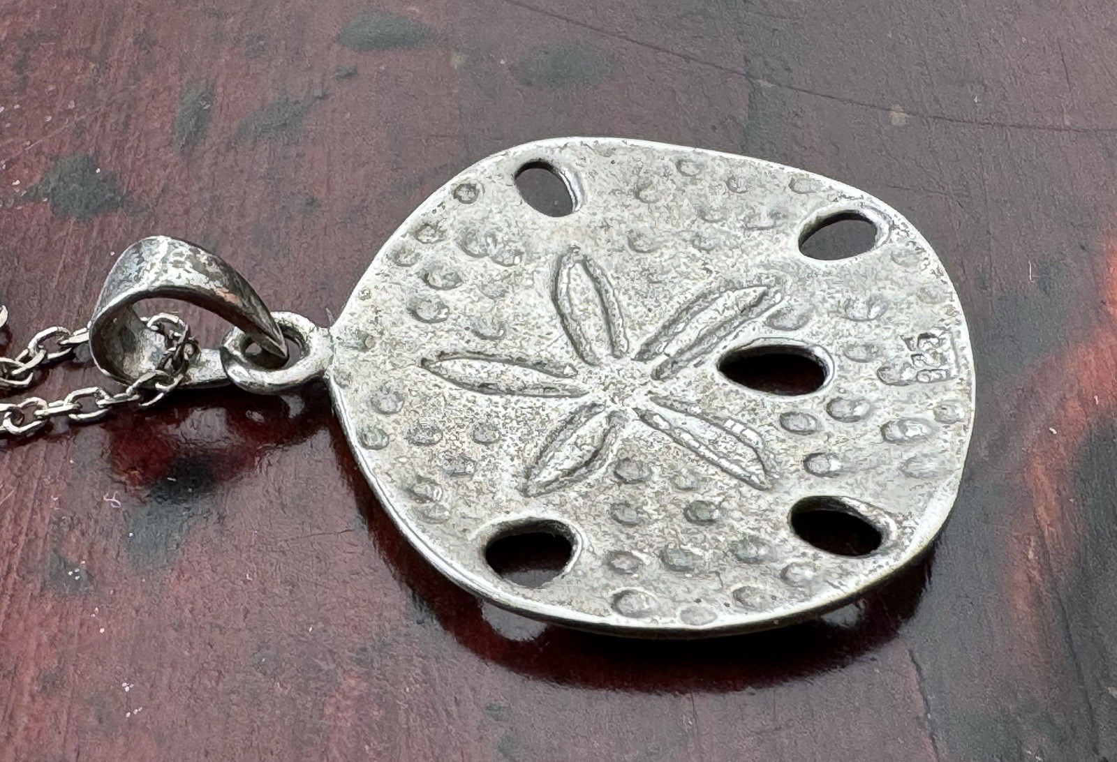 Vtg Sand Dollar Shell Necklace & Pendant Sterling Silver 16” Chain