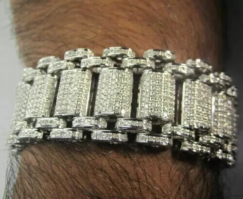 15 Ct Round Cut Moissanite Men’s Bracelet 14K White Gold Plated