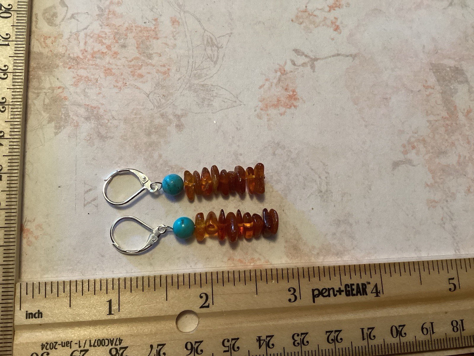 Sterling Silver Turquoise and Amber Beaded Lever back Earrings