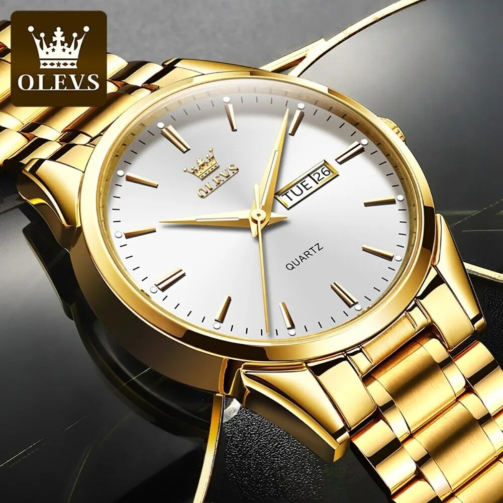 OLEVS Gold Watches for Men Watches Men Stainless Steel Mens Watches Day and Date