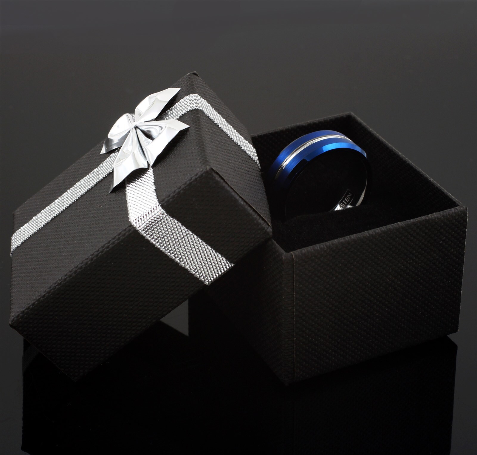 Blue Tungsten Carbide Thin White Line Band Ring EMS Medics National Guard Nurses