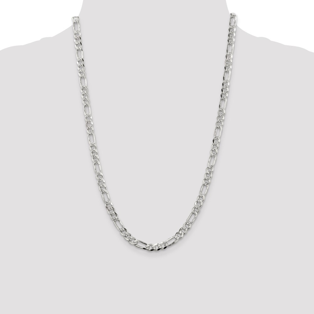 24″ Sterling Silver 5.5mm Pave Flat Figaro Chain Necklace