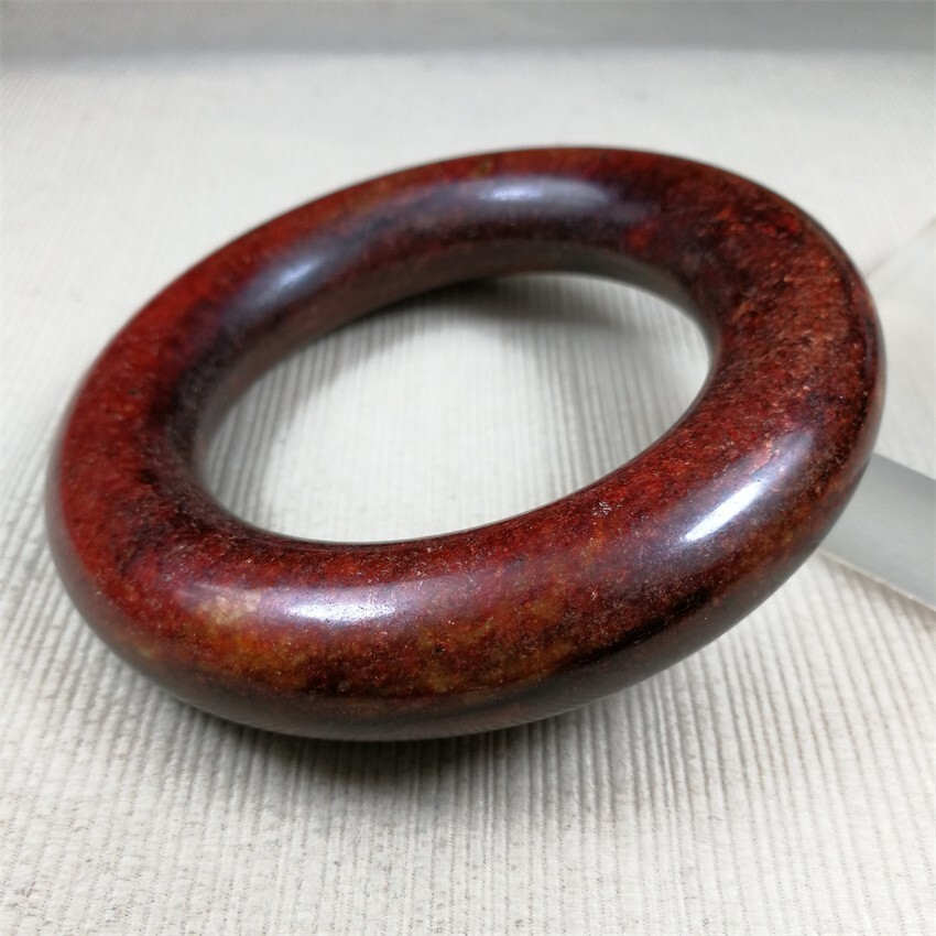 61MM China Scarce Ancient Red Green NATURAL HETIAN Jadeite Jade Bracelet