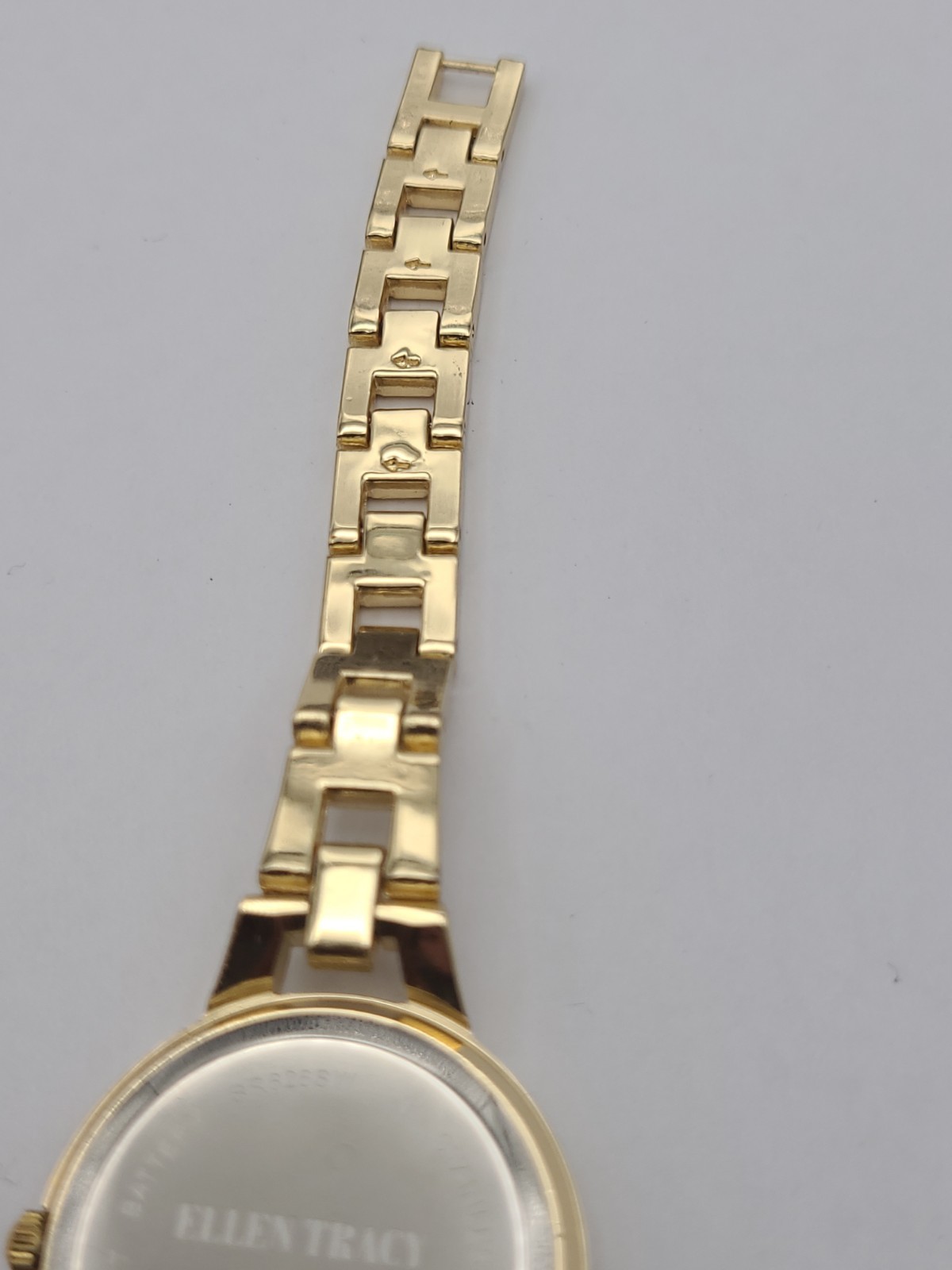 Ellen Tracy Women’s Gold Tone Crystal Bezel Quartz Bracelet Watch Working