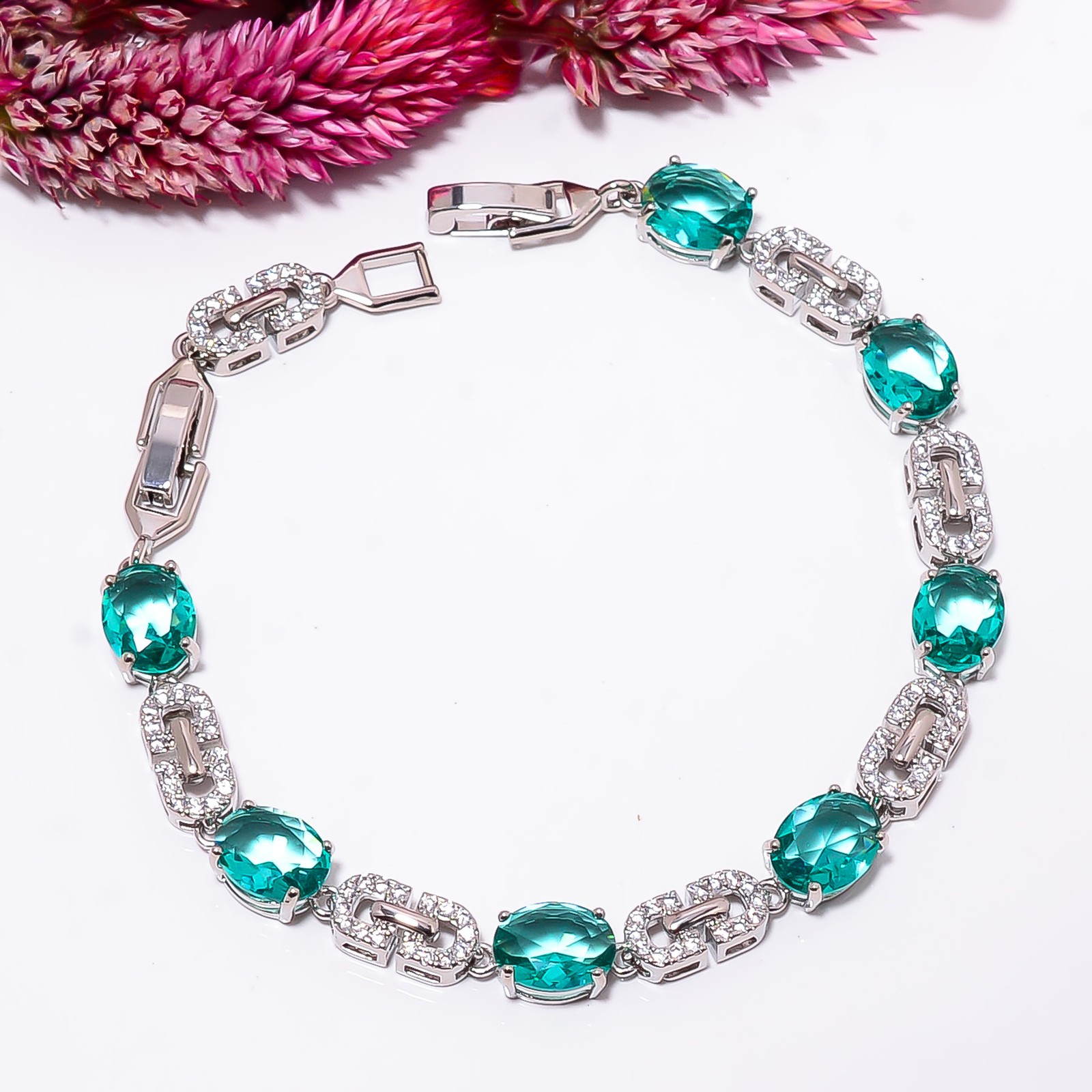 Apatite, CZ 925 Sterling Silver Adjustable Bracelet 7-8″ B140212, Gift for her
