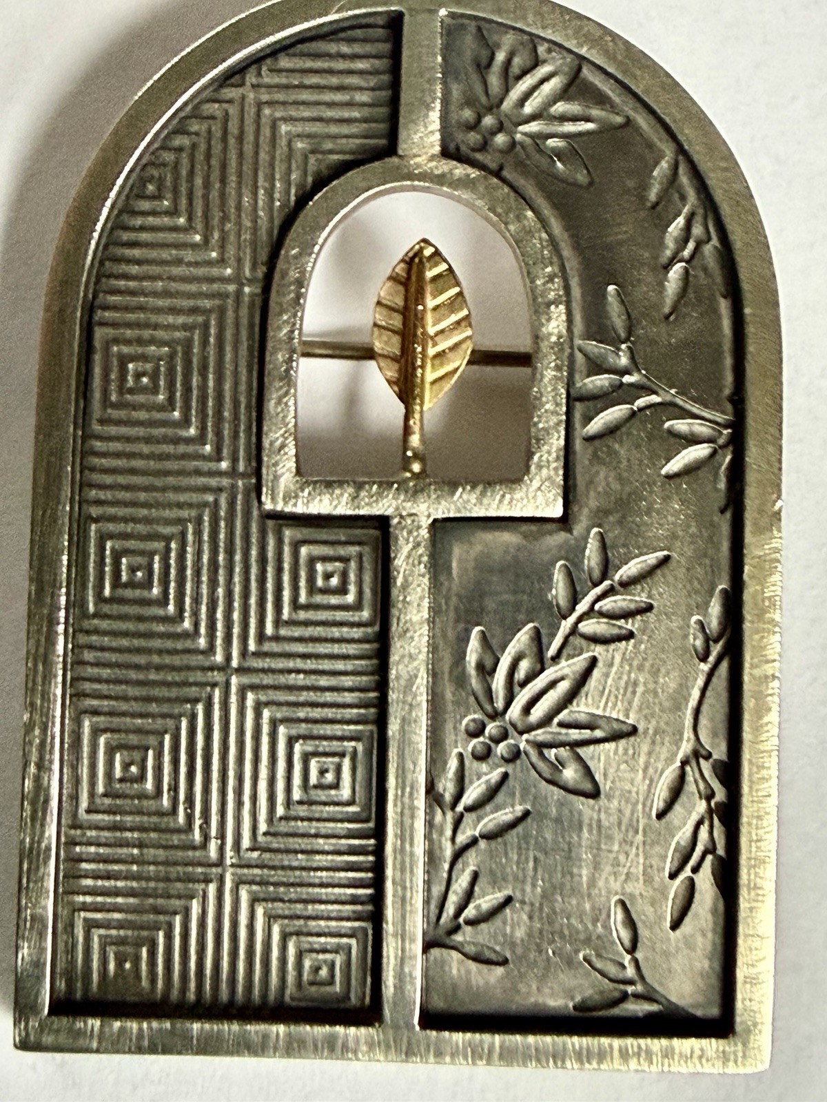 Vintage Karen Krieger Studio Sterling 14kt Gold Split Doorway Brooch & Earrings
