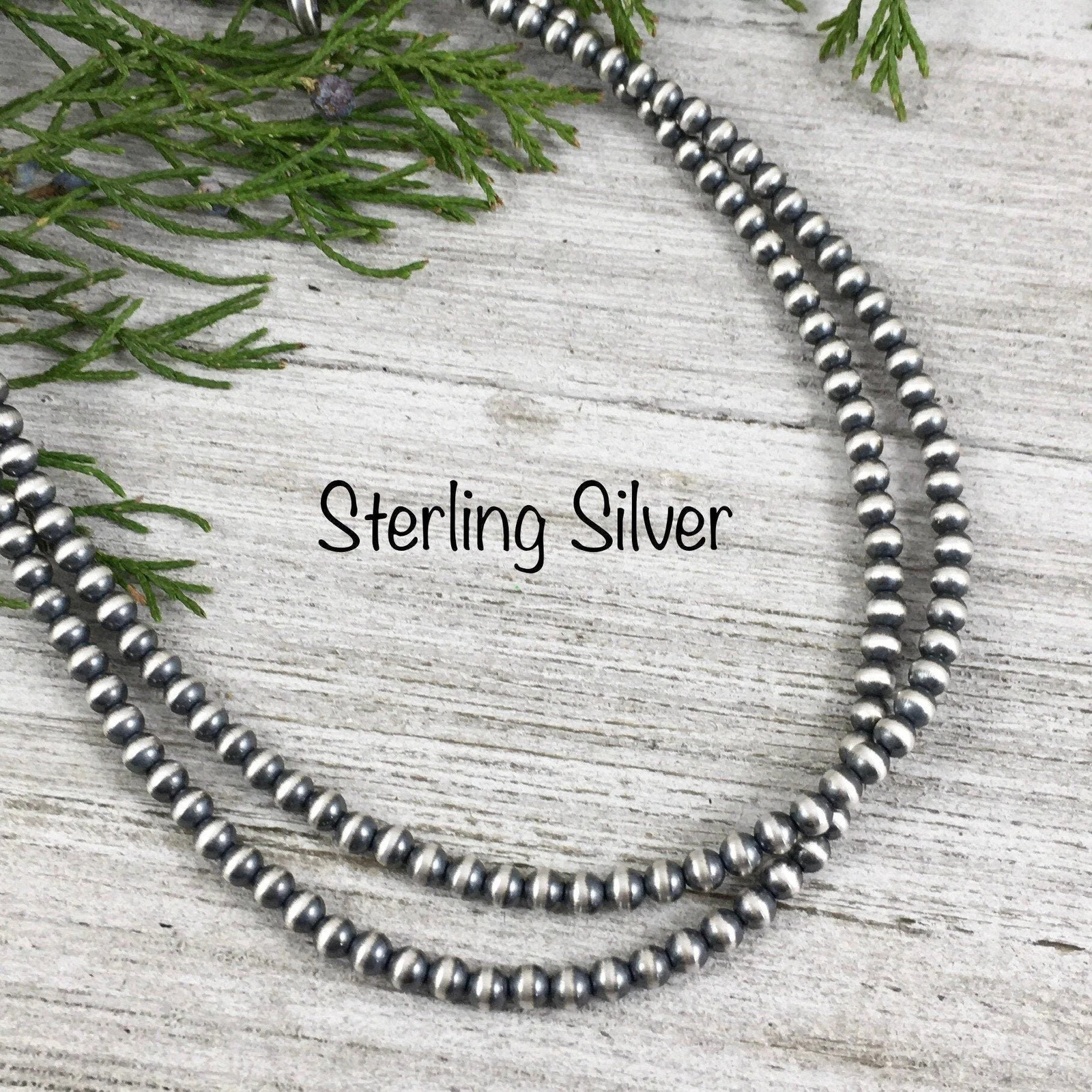 Real 925 4mm Oxidized Sterling Silver Bead Necklace Classic Western Southwest P