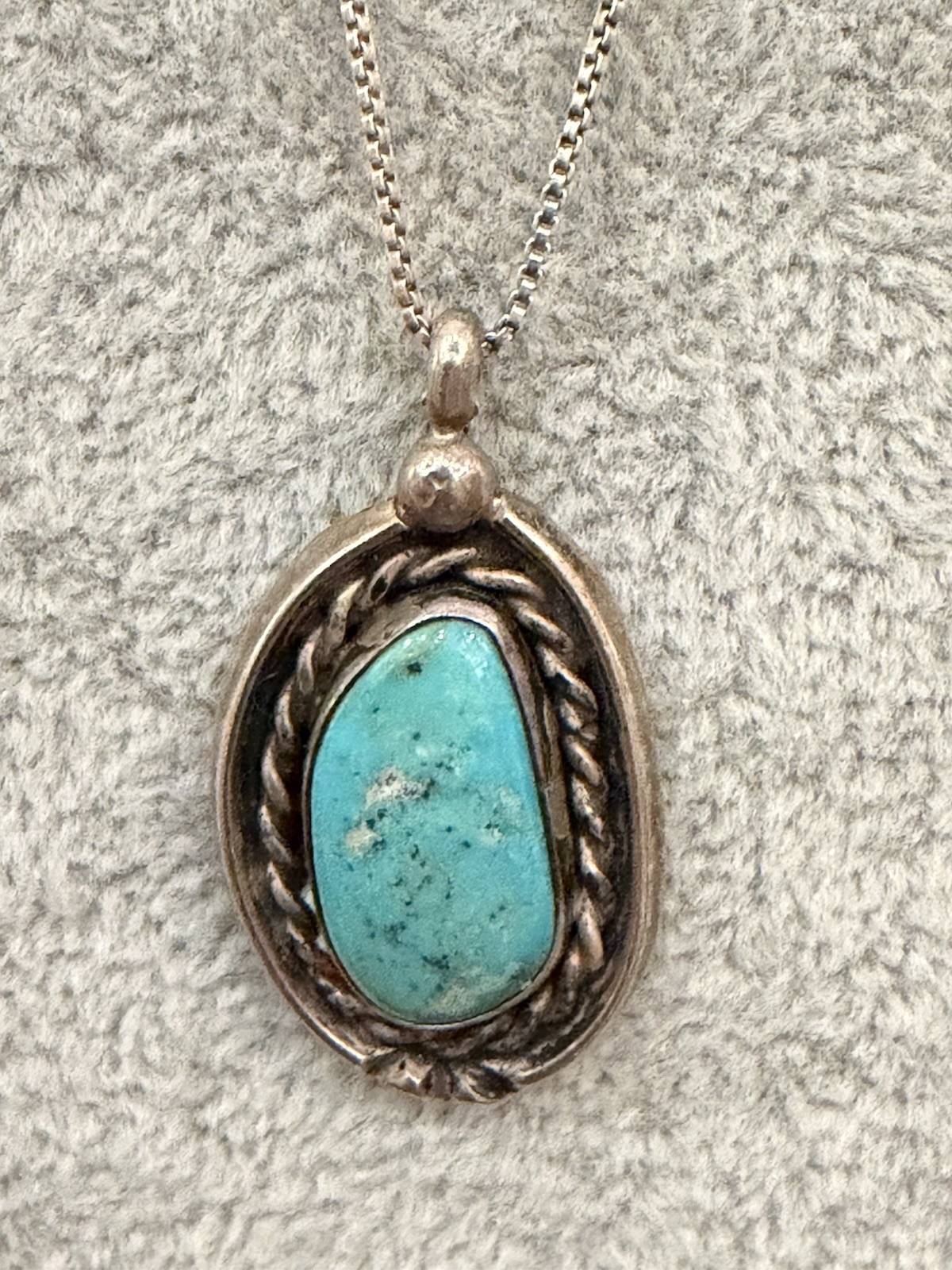 Turquoise Pendant On 925 Sterling Silver Made In Italy Chain 20”