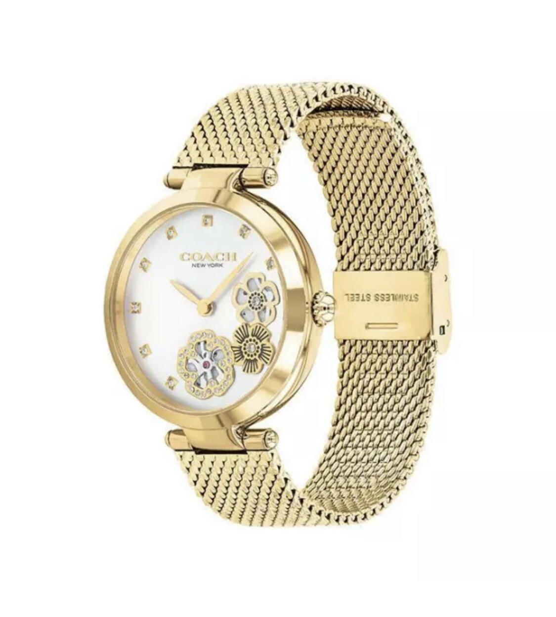 Brand New Coach Park Women’s Crystal Markers Gold-tone Mesh Strap Watch 14503568
