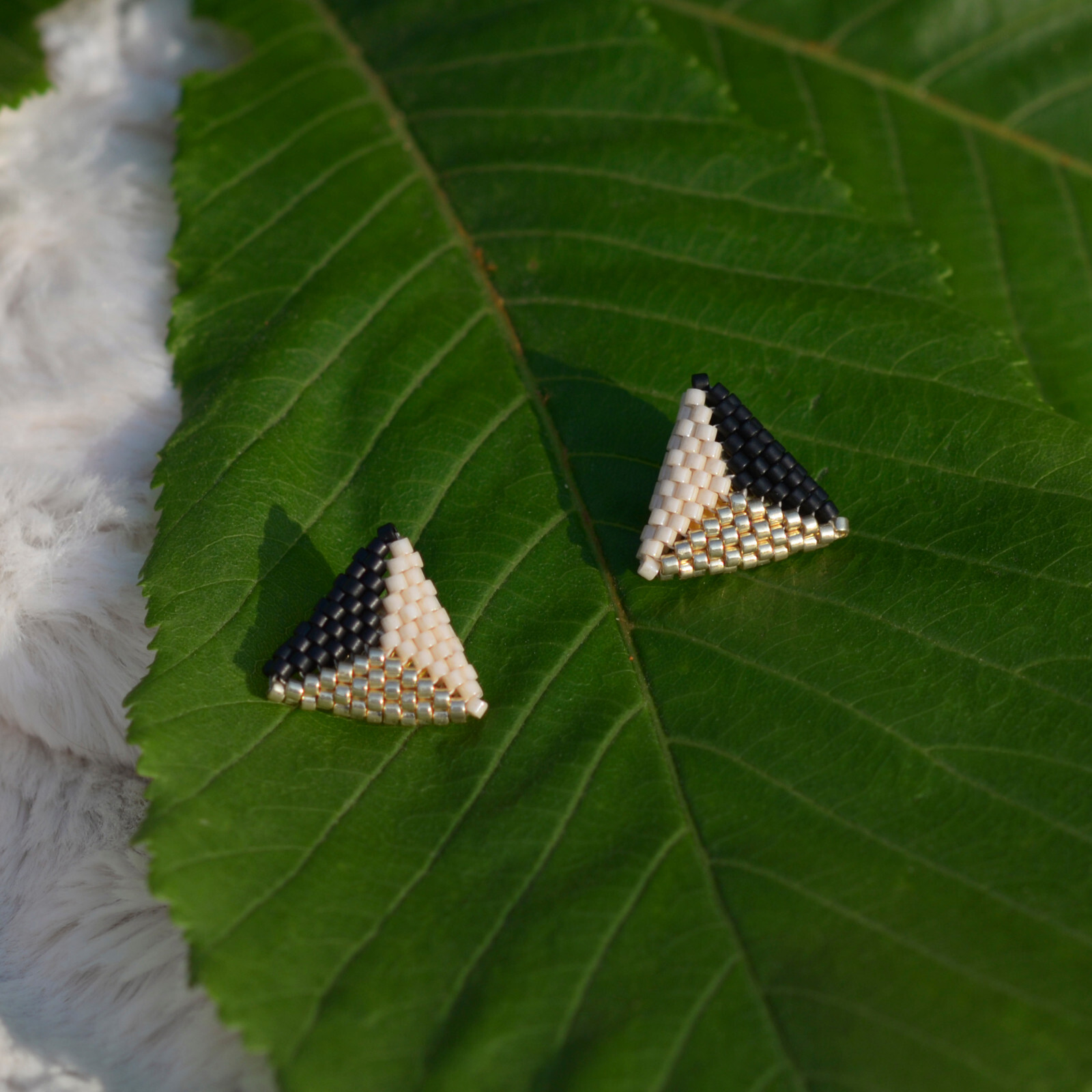 Color block miyuki beaded earrings, Triangle geometric seed bead stud earrings