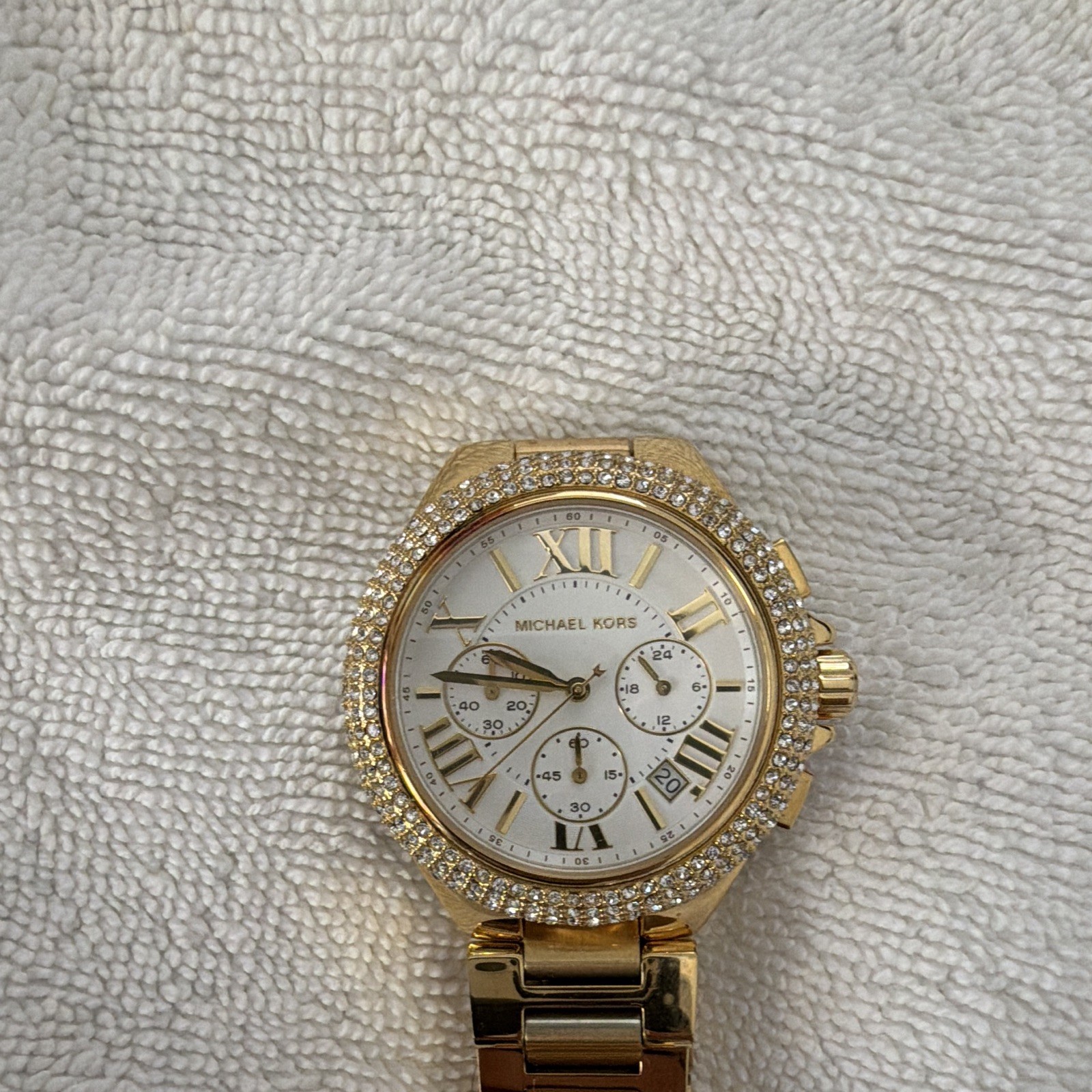 Michael Kors Parker Gold-Tone Quartz Crystal Bezel White Dial Date Watch