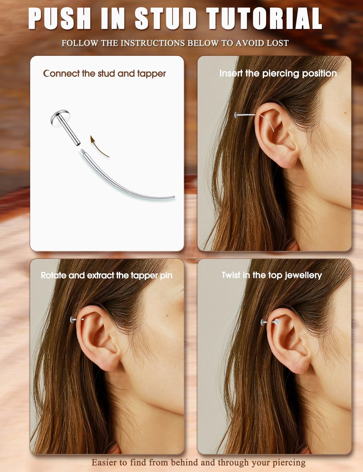 18G Flat Back Earrings Studs-Hypoallergenic Surgical Stainless Steel Cartilag…