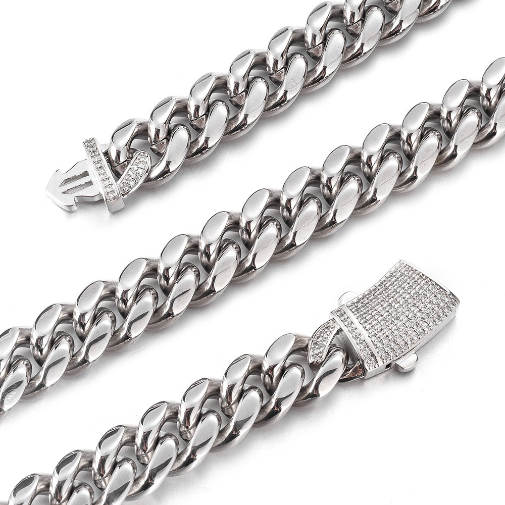 8/10/12/14mm Women Men’s Stainless Steel Cuban Link Chain Necklace Bling Lock