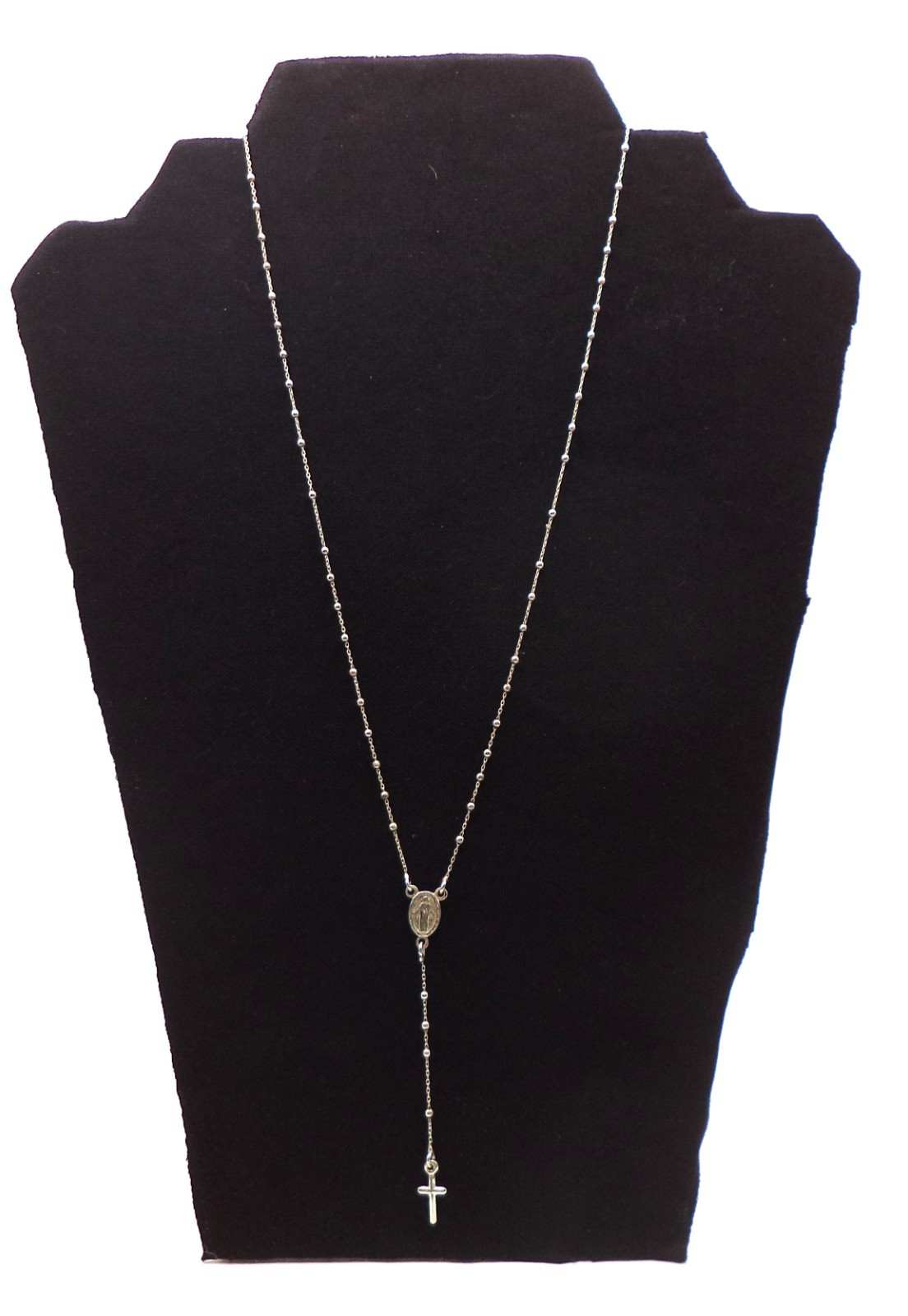 Italy Sterling Silver Rosary Chain Necklace NWOT 18 Inch 3″ Lariat Drop 925