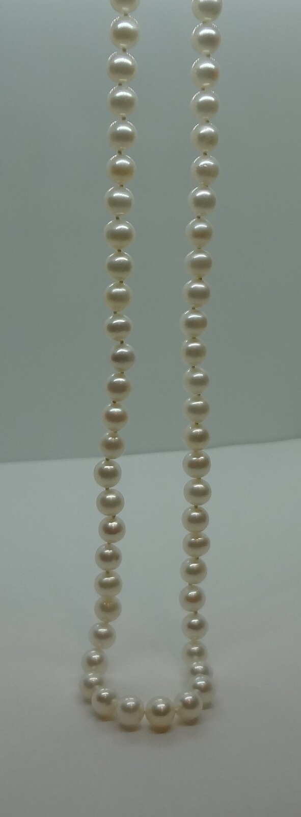 Vintage 14K Gold Cultured Pearl Strand Necklace 18” Round White Pearls 6.5-6.9mm