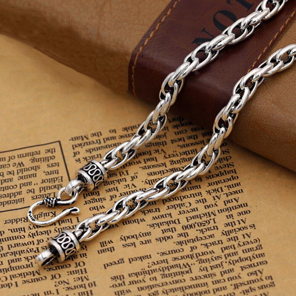 Pure S925 Sterling Silver Necklace Men 6mm Twist Rope Link Chain 57-58g 23.6inch