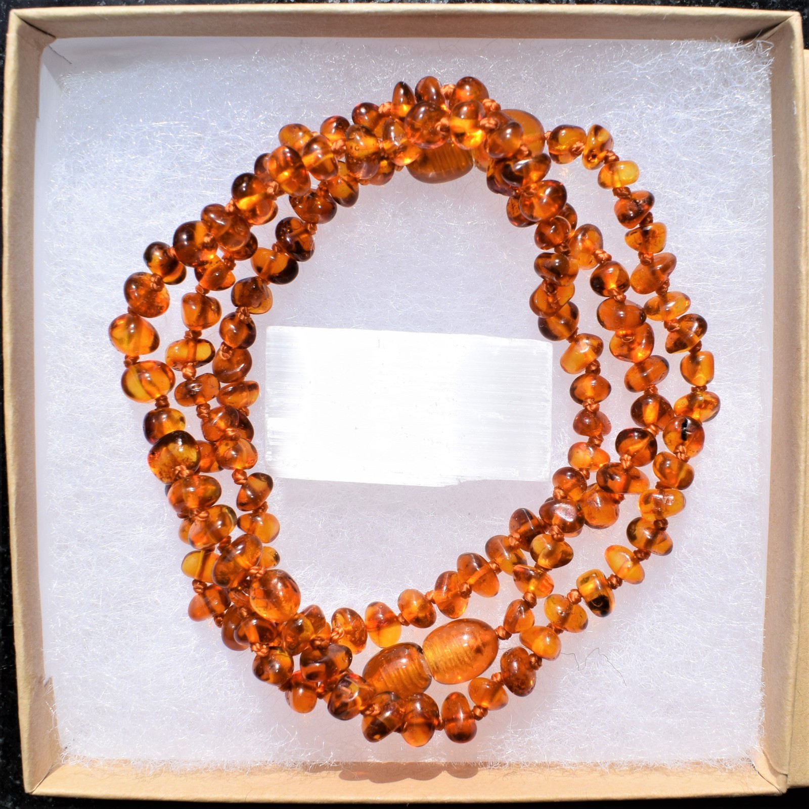 CHARGED Natural Lithuanian Cognac Baltic Amber 24″ Necklace + Selenite Charger