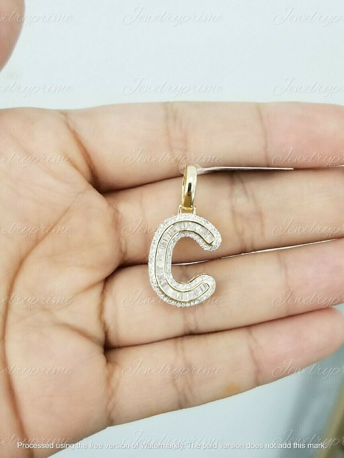3Ct Lab Created Diamond Initial Alphabet Letter C Pendant 14K Yellow Gold Plated