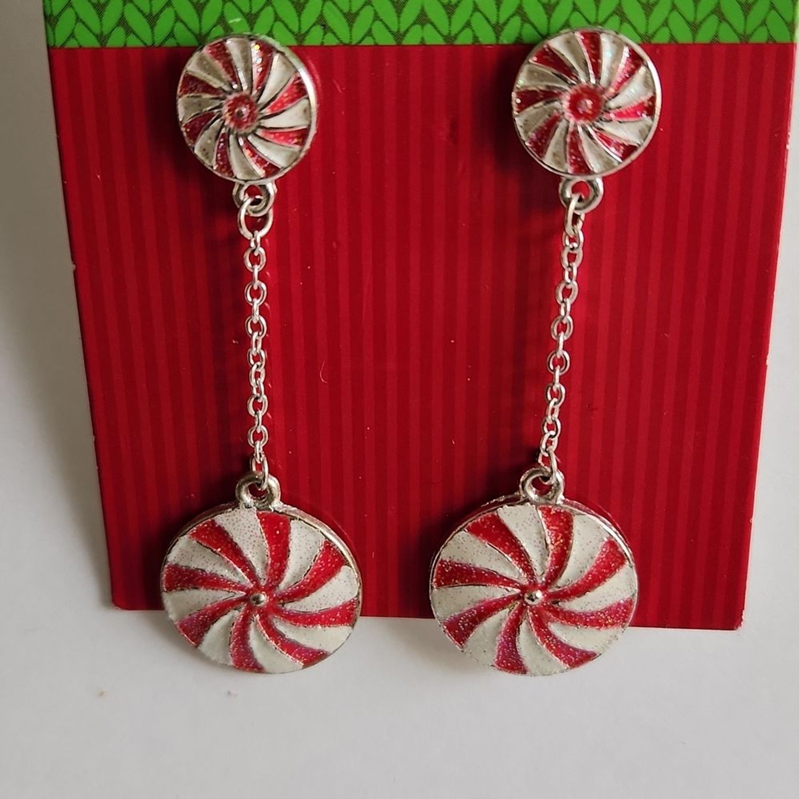 Beautiful Red/White Peppermint Christmas Candy Hook Drop Dangle