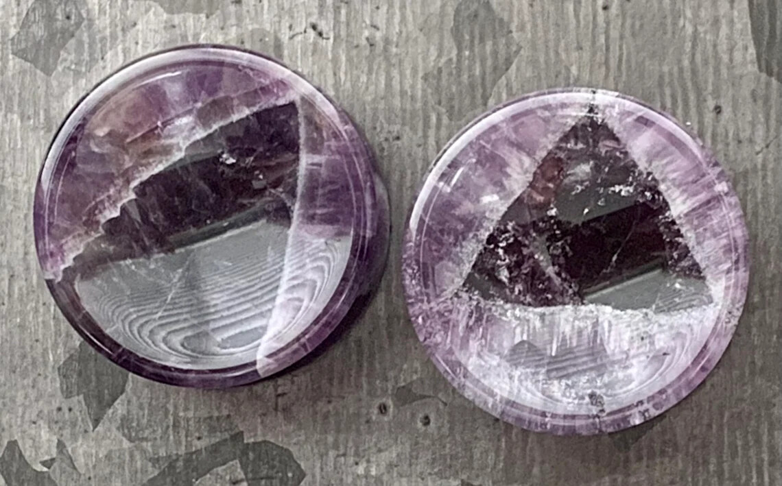 PAIR Concave Amethyst Stone Plugs Natural Organic Earlets Amythest Tunnel Gauges