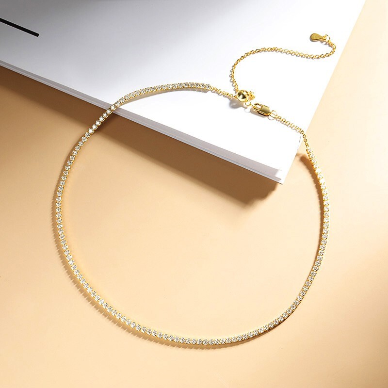 2mm D Color VVS1 Moissanite Women Tennis Chain Necklace S925 Silver Pass Tester