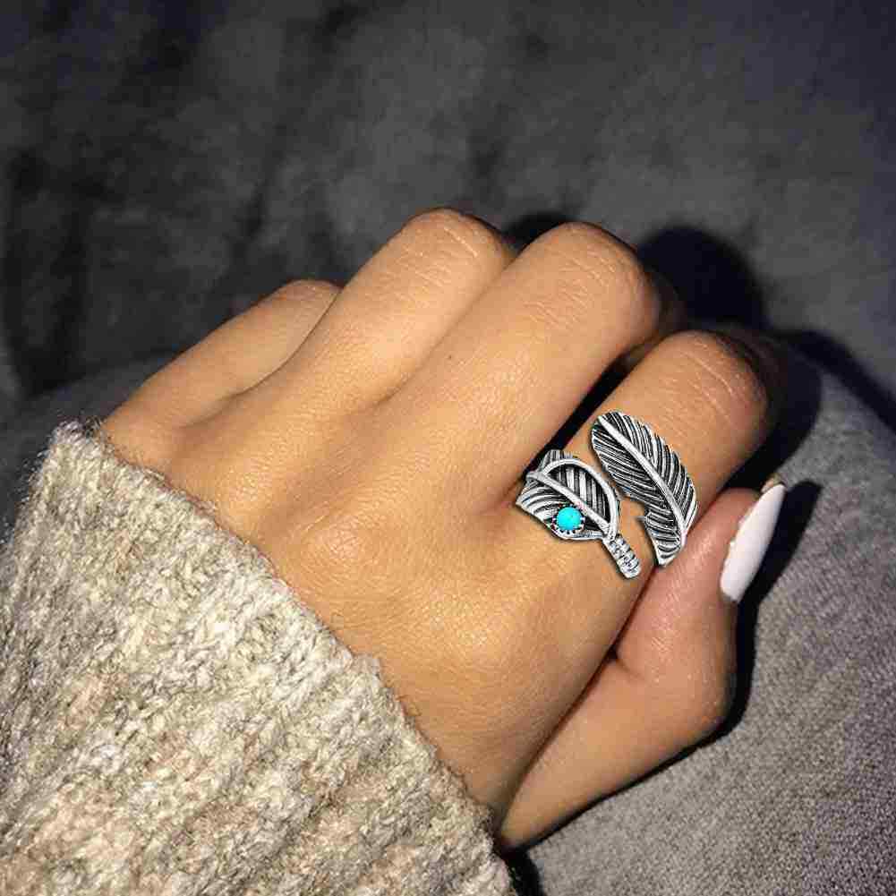 Navajo Indian Handmade Sterling Silver Turquoise Feather Adjustable Rings