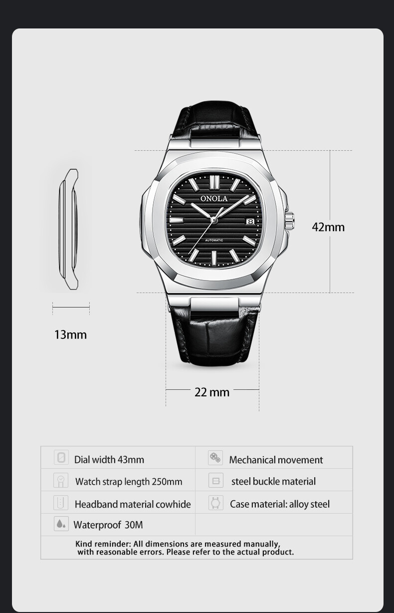 ONOLA Casual Business Calendar Waterproof Luminous Automatic Mechanical Watch