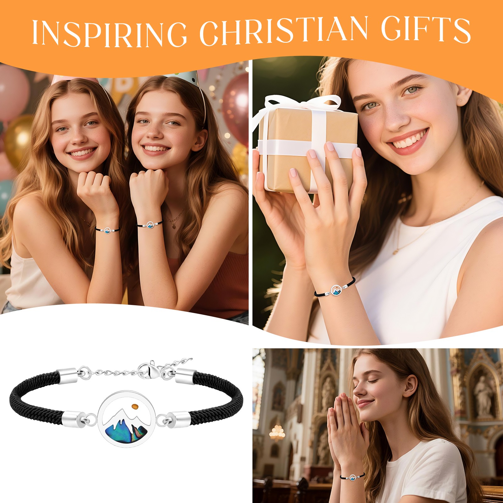 Women Mustard Seed Mountain Stainless Steel Bracelet Christian Religious Gift
