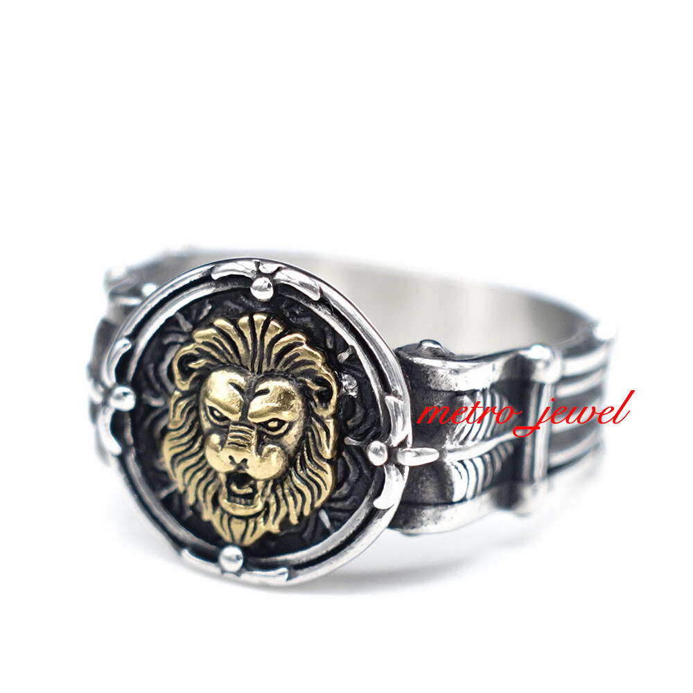 JXC Mens Gold Plated Stainless Steel Lion Head of Judah Ring Men Size 7 8 9-15