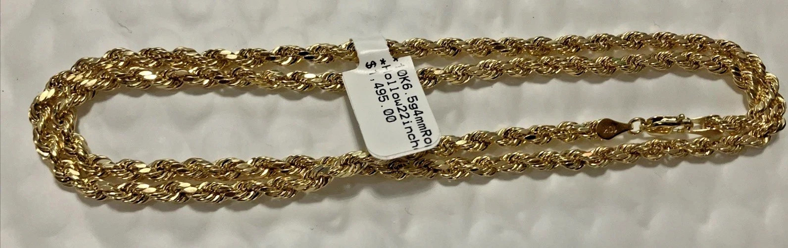 10kt Real Gold Rope Chain Hollow/Semi-Solid 6.5Grams 4mm 22” GND Brand NWT 10K
