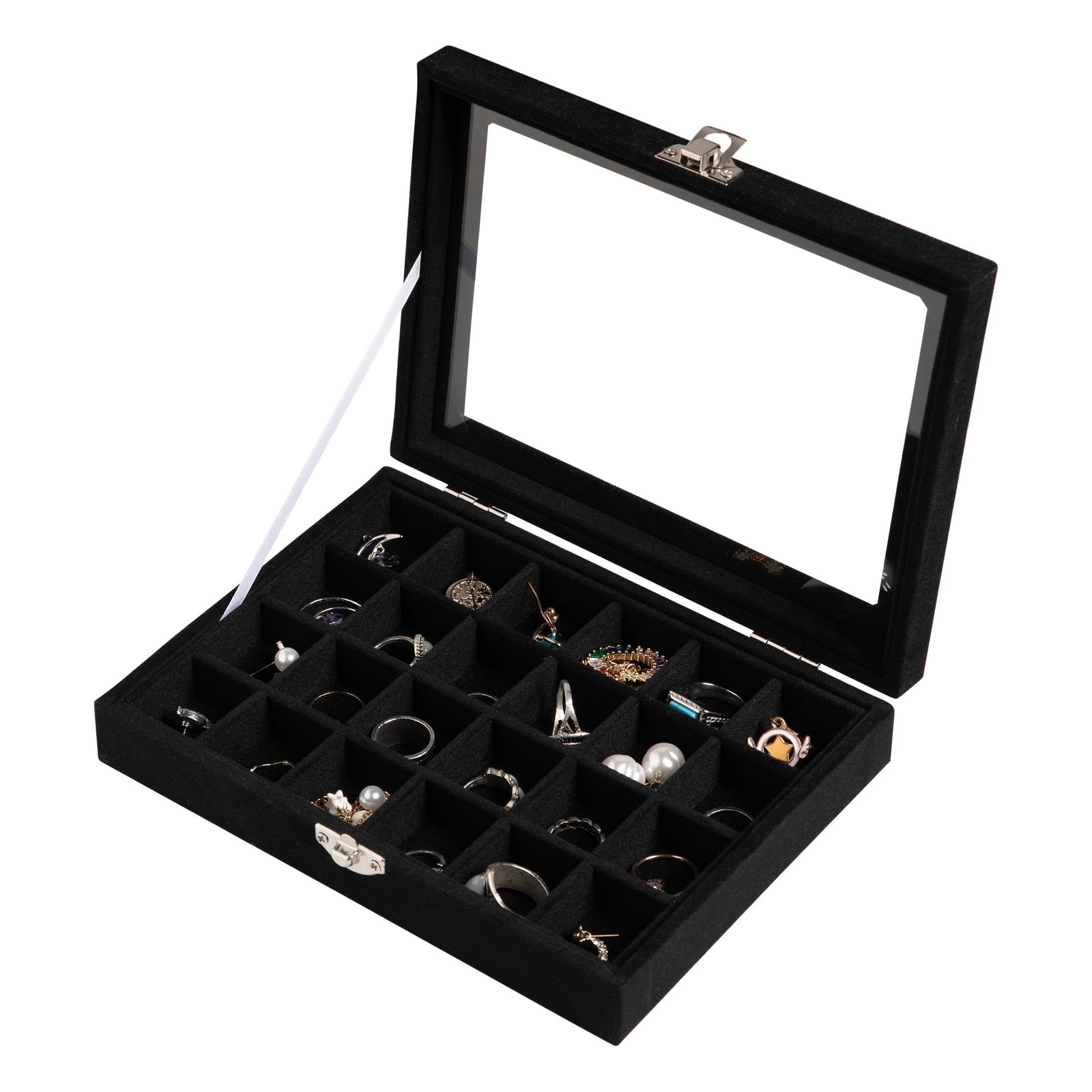 24 Grid Jewelry Tray Velvet Stud Earring Organizer with Clear Lid for Women