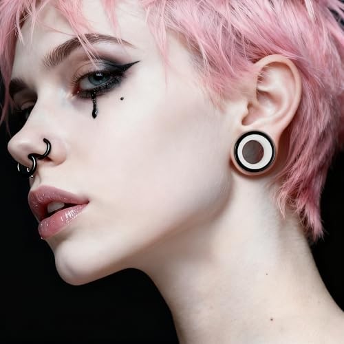 2PCS Stainless Steel Ear Gauges 0G(8mm) – 5/8″(16mm) 10mm(00g) Black White