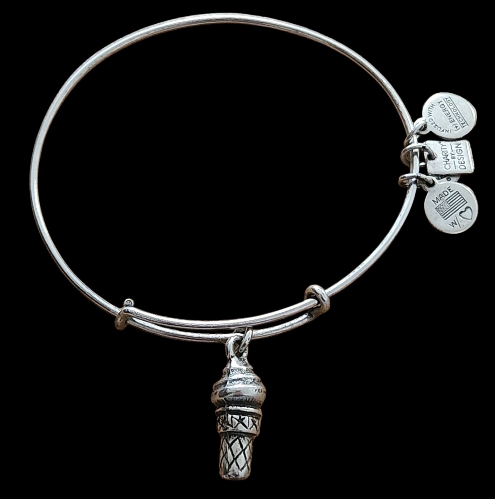 Alex And Ani ICE CREAM CONE Silver Charm Expandable Bangle Bracelet