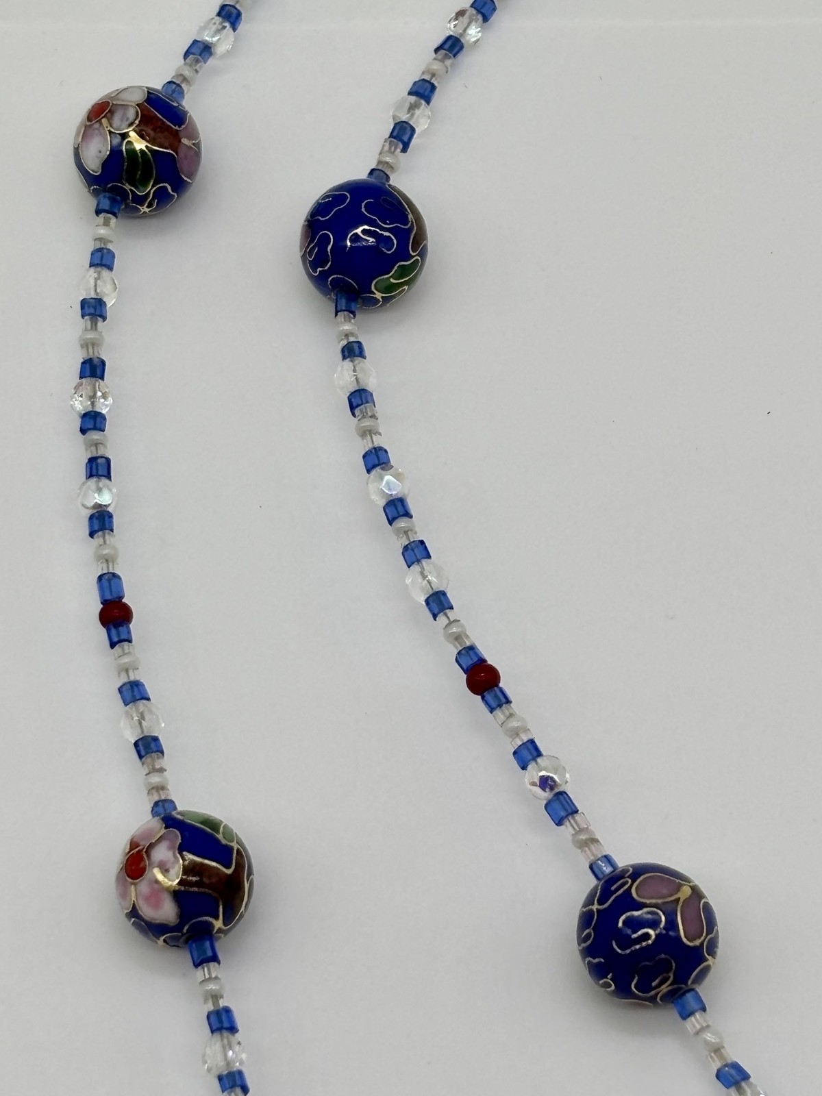Vintage Cloisonne Beaded Long Necklace Blue Green Red Gold Unbranded 30 Inches L