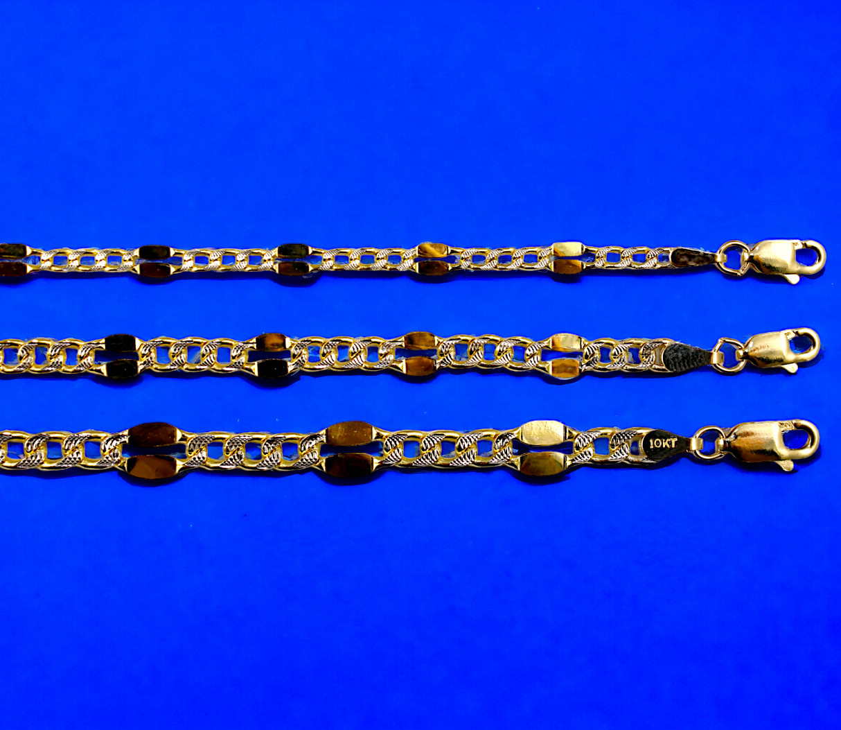 10K Yellow Gold SOLID Mirror Pave Figaro Chain Necklace Link 3mm-5mm 16″-30″