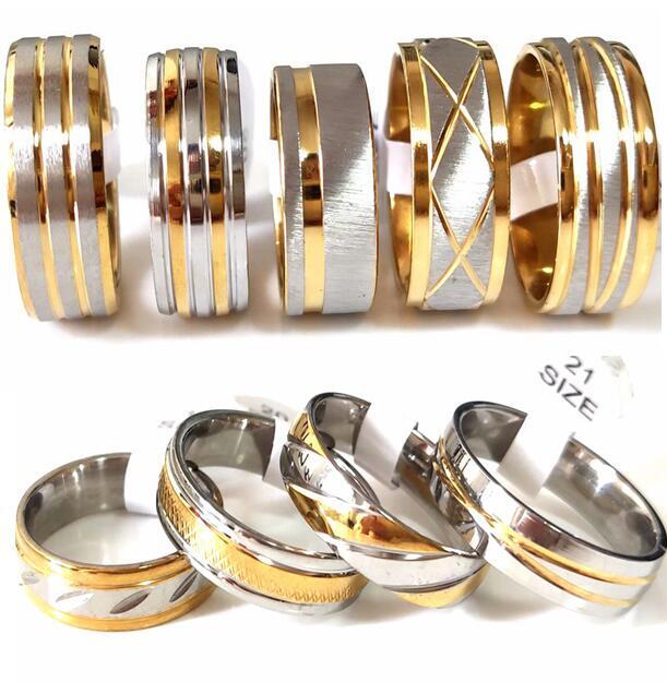 New 30pcs Gold Stripe Line TOP MIX Stainless Steel Rings Party Jewelry Bulk lots