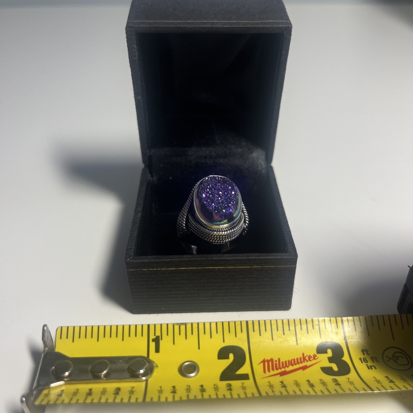 Oval Blue/Green/Purple Drusy Ring 925 Sterling Silver Size 8 New