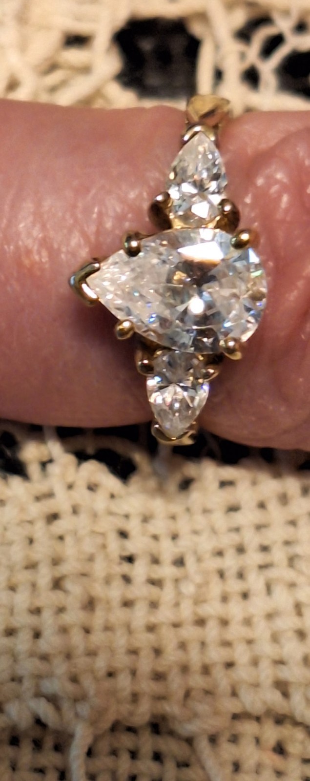 10K Yellow Gold Ring With 3 Diamonique Stones Purchased QVC