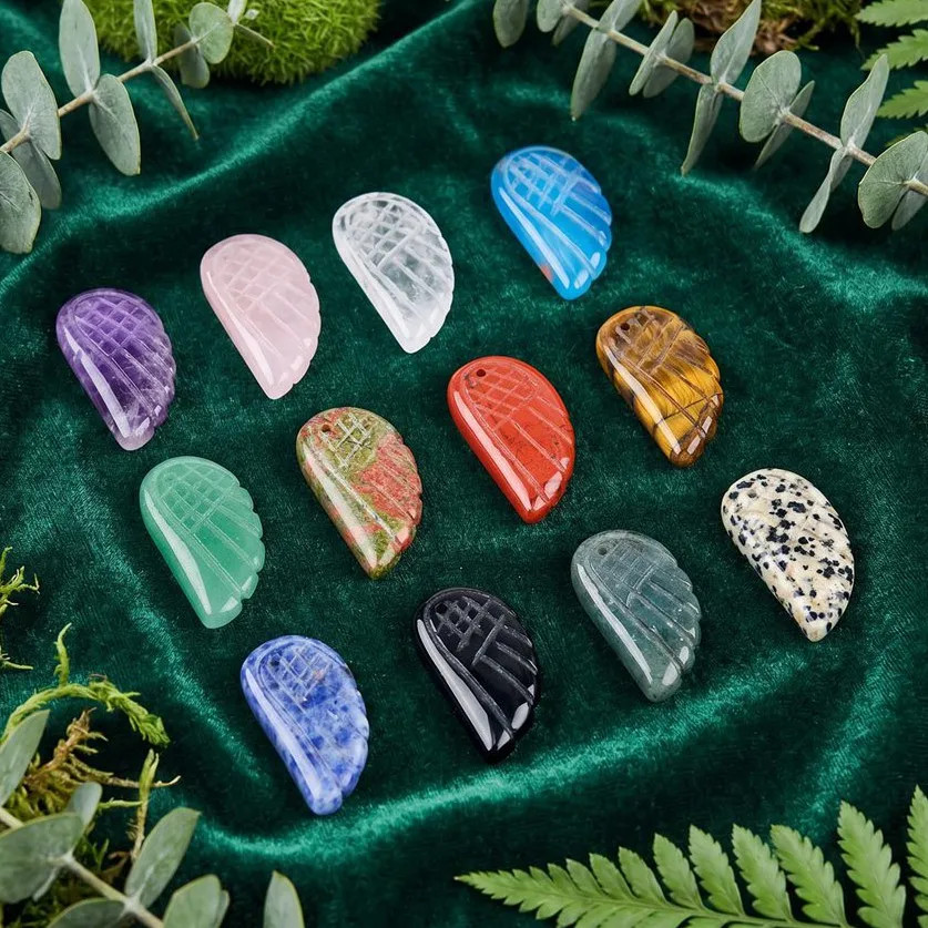 6PCS 16x30mm Angel Wing Carved Stone Pendant DIY Jewelry Necklace Making Charm