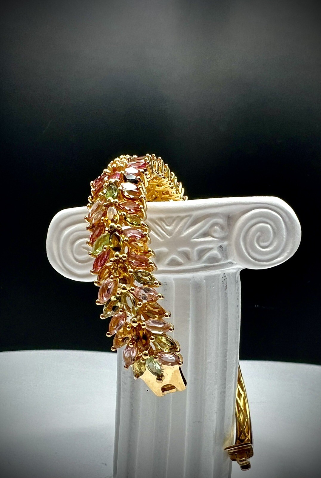 Multi-Tourmaline Bangle Bracelet in Yellow Gold Over Sterling Silver 6.50 In NEW
