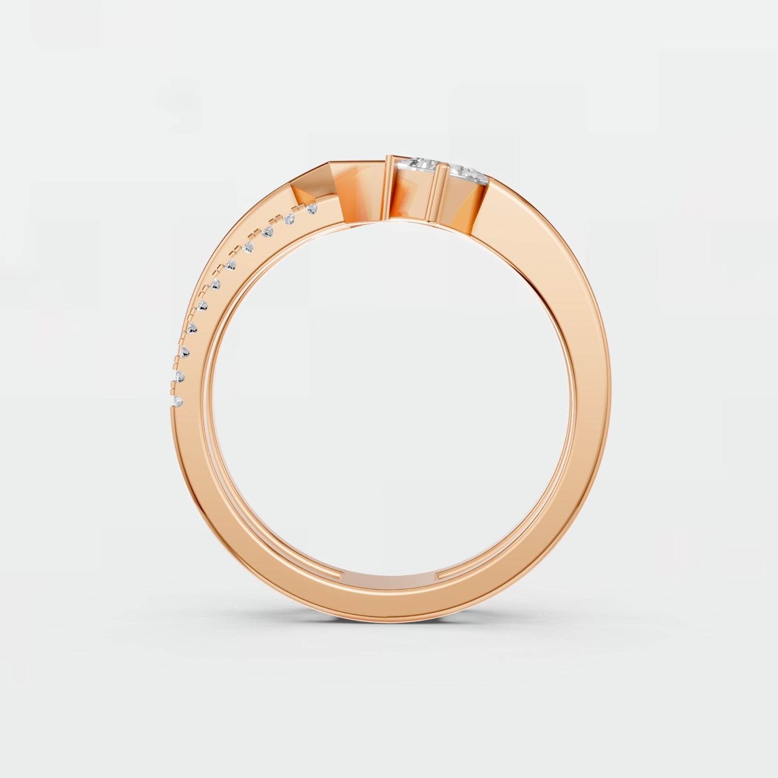 Open Bypass Ring Kite & Round Lab Grown Diamond Pave Setting Stackable Ring