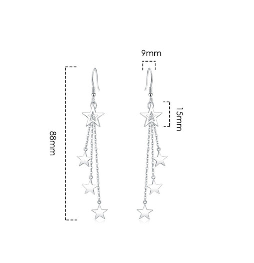 Women 925 Silver Plated Hanging Tassel Chain Stars Dangle Drop Stud Earrings C17