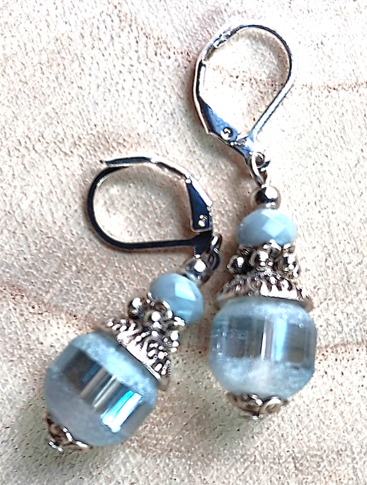 ICE GREY frosted CRYSTAL earring SP LEVERBACK handcrafted #XSP-b