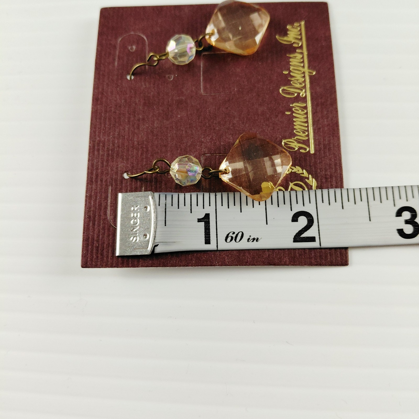 Premier Designs Gold Tone Beaded Dangle Earrings Clear & Peach Crystal Jewelry