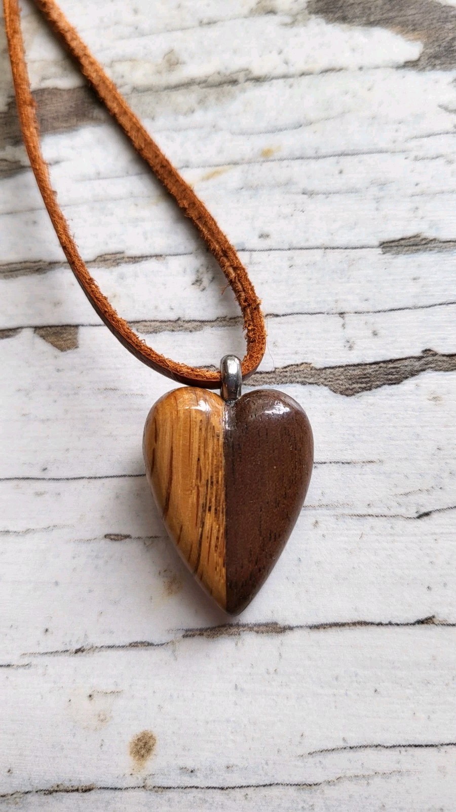Wood Heart Pendant / Necklace Handmade Black Walnut & Oak