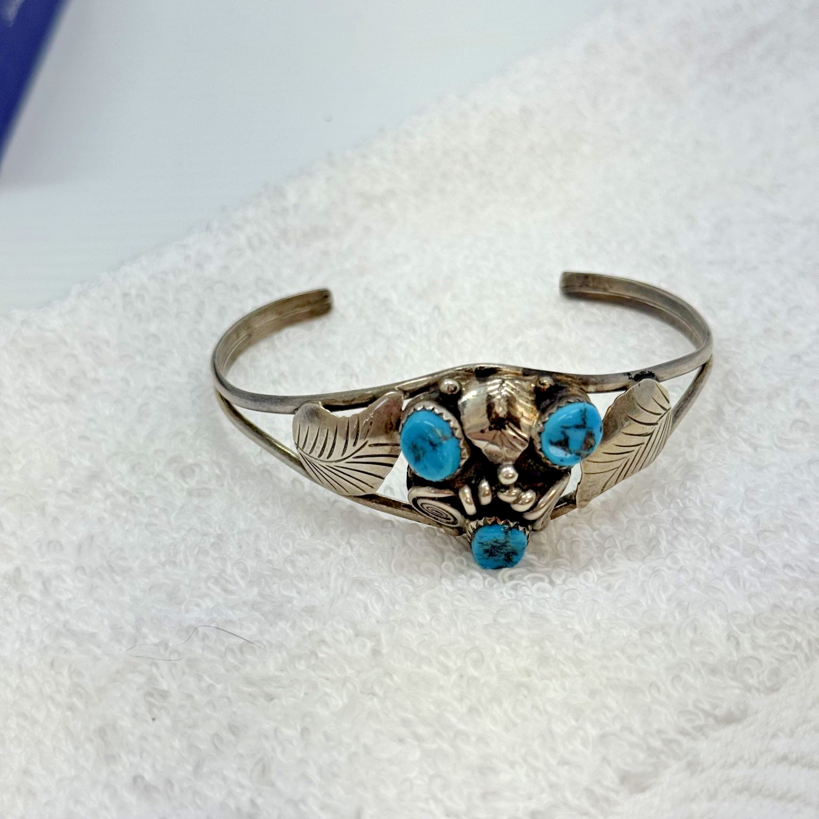 Sterling Silver Turquoise Cuff Bracelet Vintage 6.25”