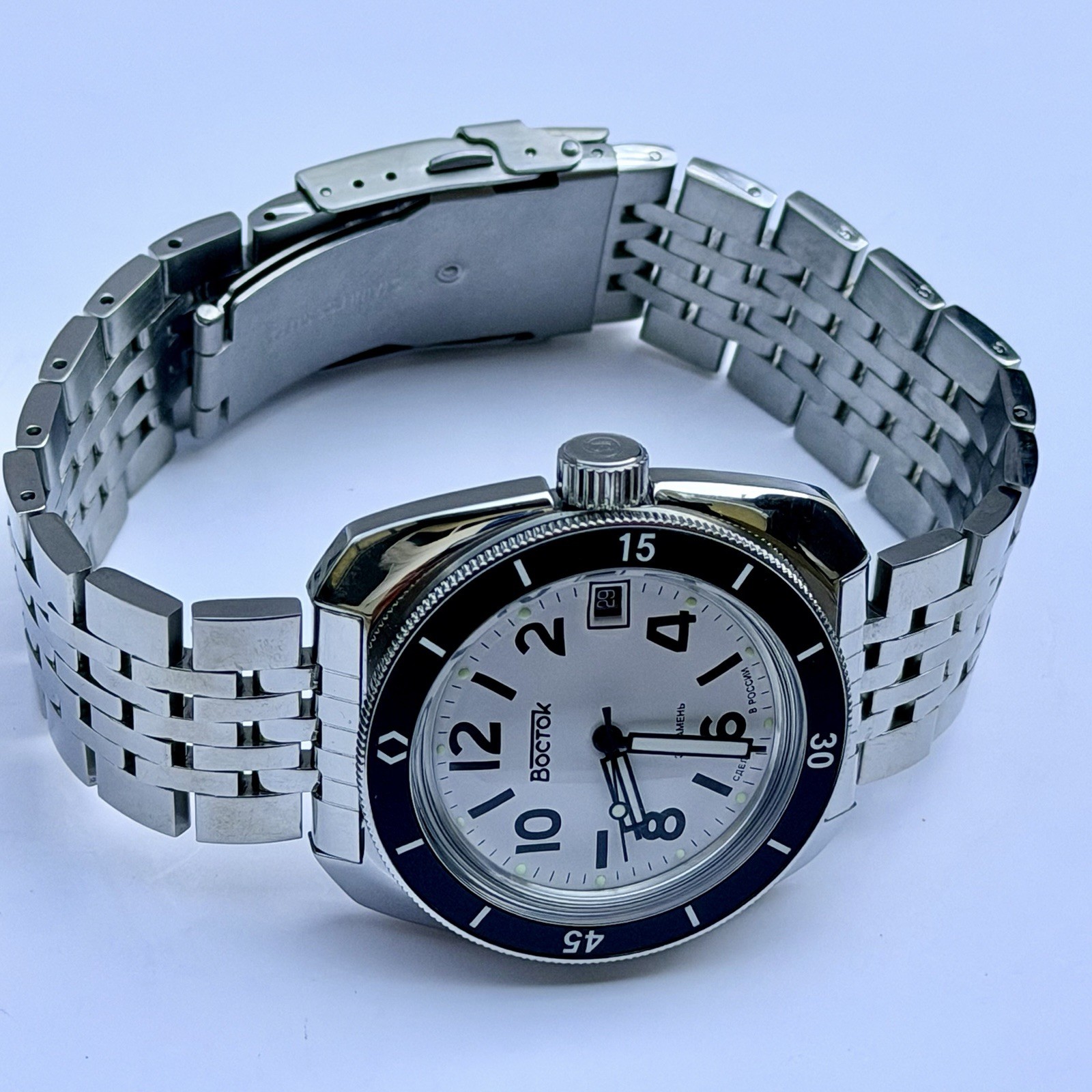 Vostok Amphibian Classic Automatic Russian Military Dive Watch White Dial 71009A