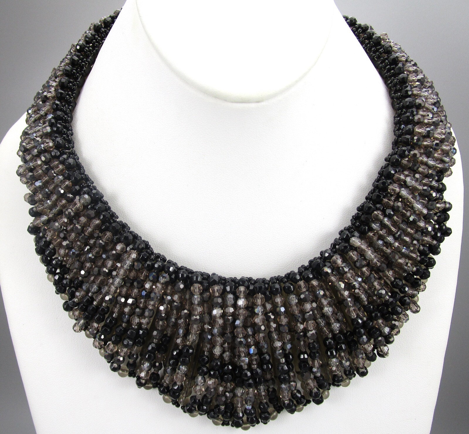 ELEGANT EARLY NAKAMOL GRAY & JET BLACK CRYSTAL BEADED COLLAR NECKLACE