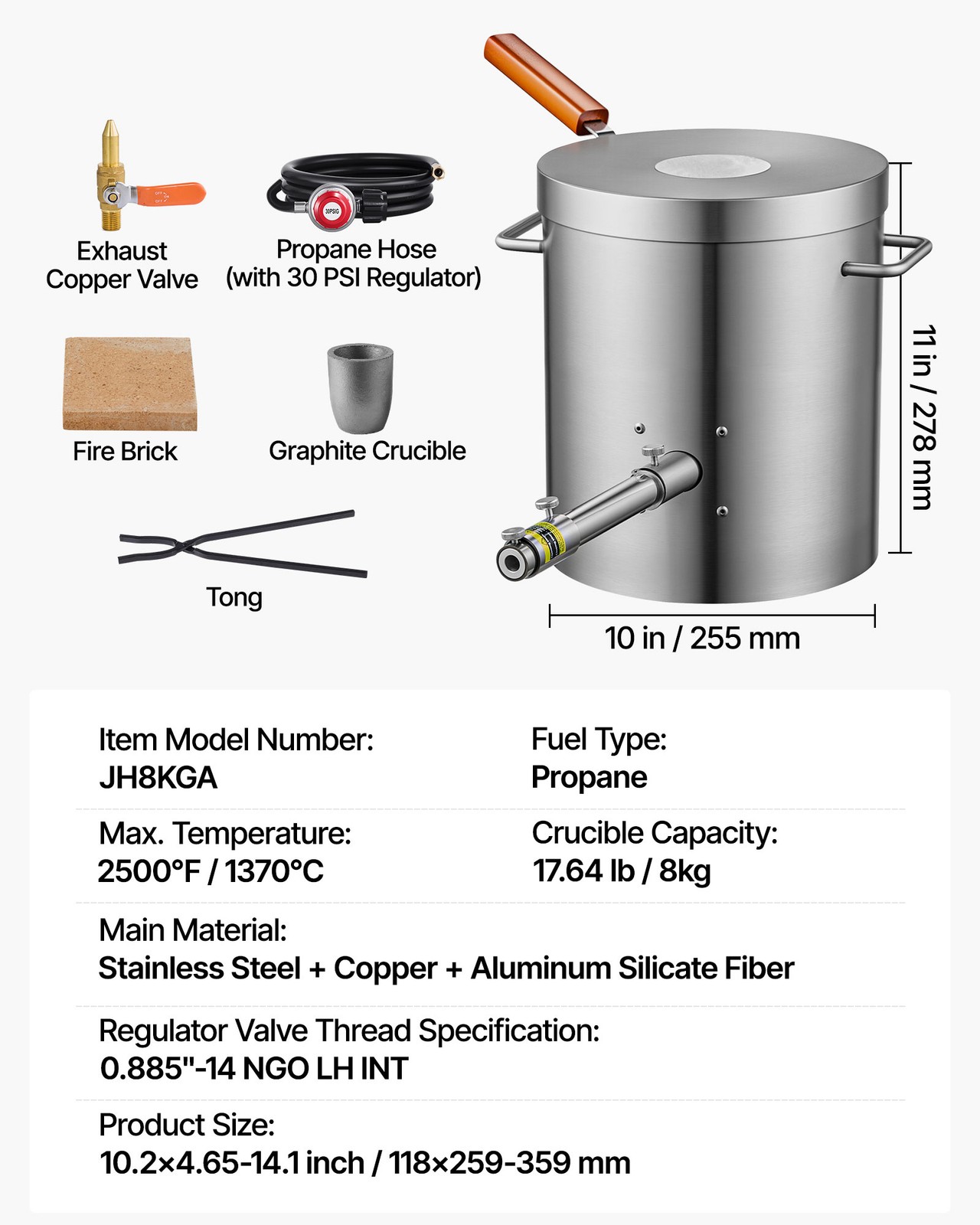 VEVOR Propane Melting Furnace Kit 8KG/18lbs with Crucible Tongs Metal Smelting