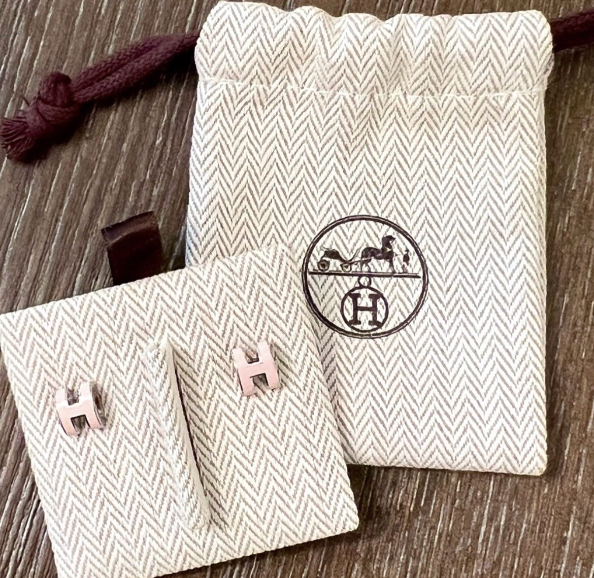 Hermes Mini Pop H Earrings Pink Gold Plated Authentic Sold Out!